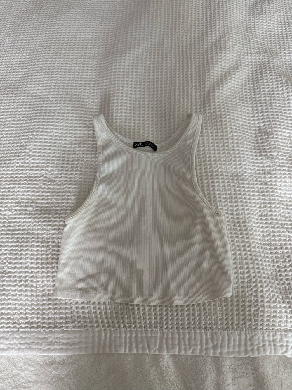 Zara White Ribbed Crop Tank